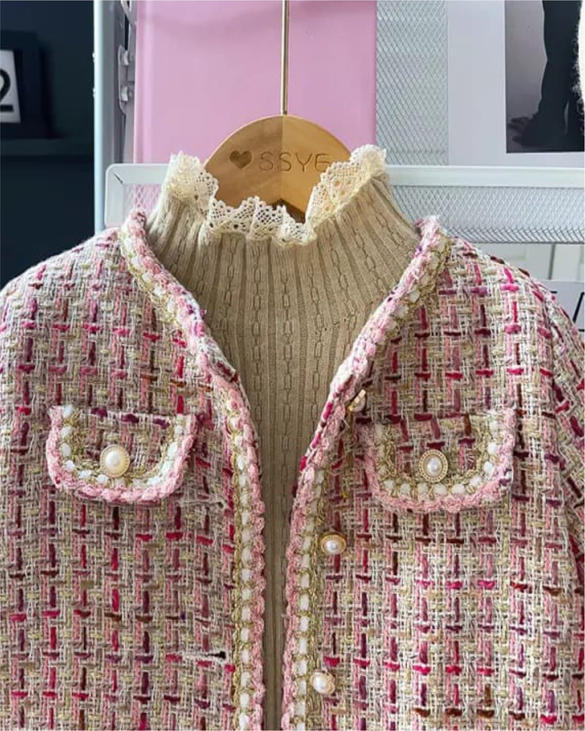 Pink Tweed Pearl Set