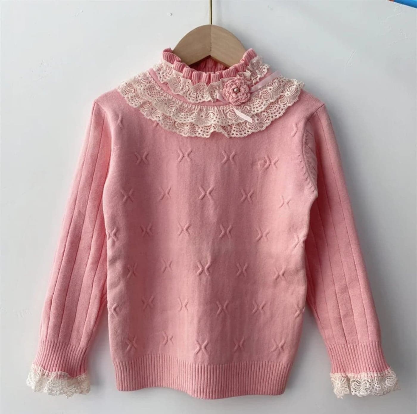 Ruffled Turtleneck Knit Sweater