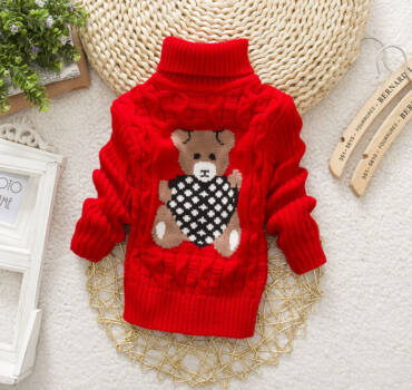 Cozy Bear Turtleneck Knit Sweater